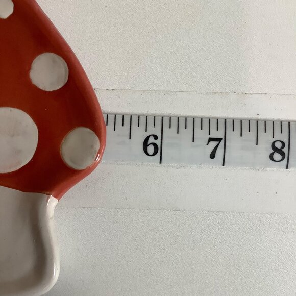 Mushroom Shaped Ceramic Trinket Dish Red White Polka Dot Design 5" x 5" USA - Picture 5 of 5